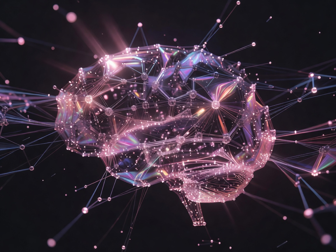 Abstract neural network connections rendered in holographic pink glow