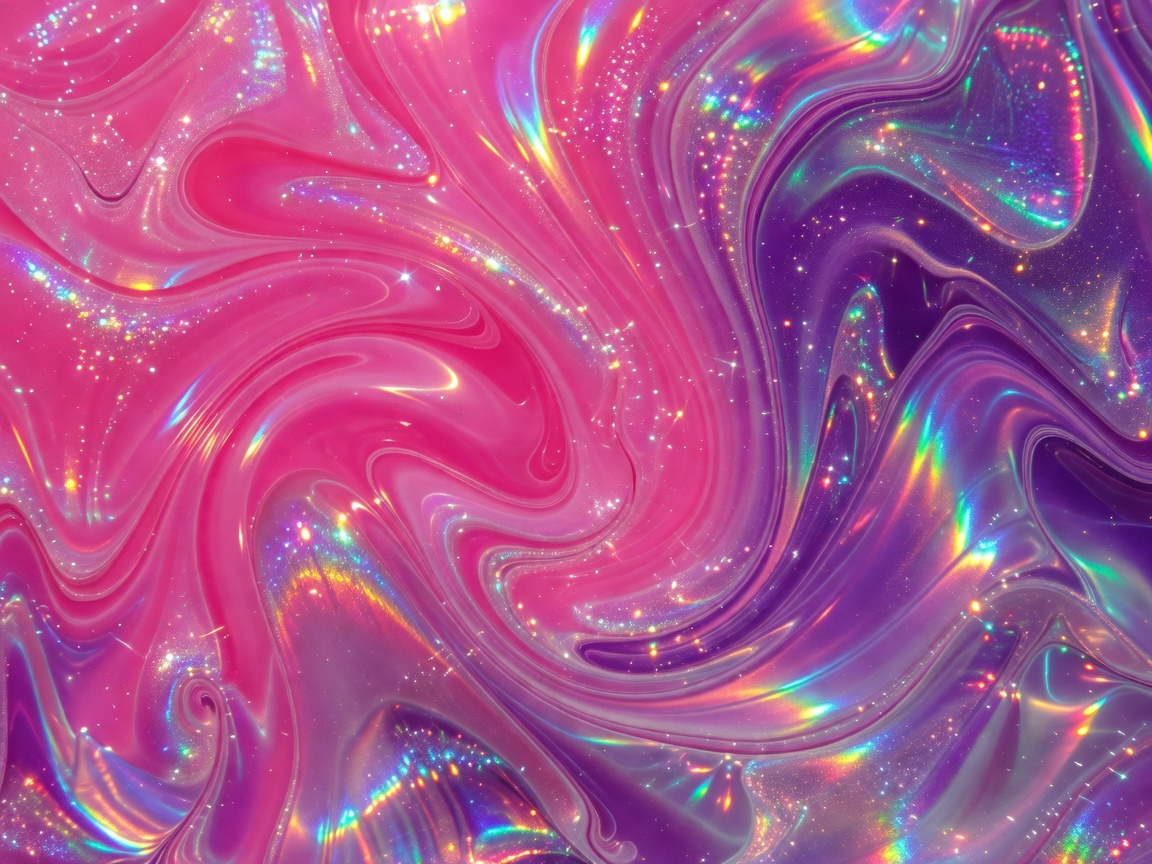 Holographic synthetic fluid artwork displaying vivid pink and purple gradients